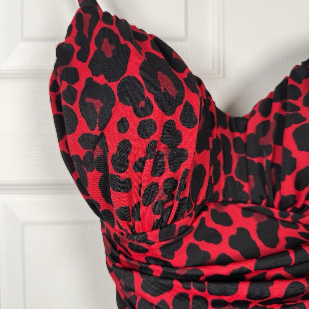 Miraclesuit One Piece Red Leopard Print Slimming Ruching Made in USA - Picture 6 of 16